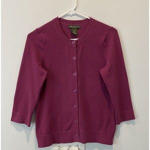 Eddie Bauer Sweater Womens S Purple Cardigan Button Up 3/4 Sleeve